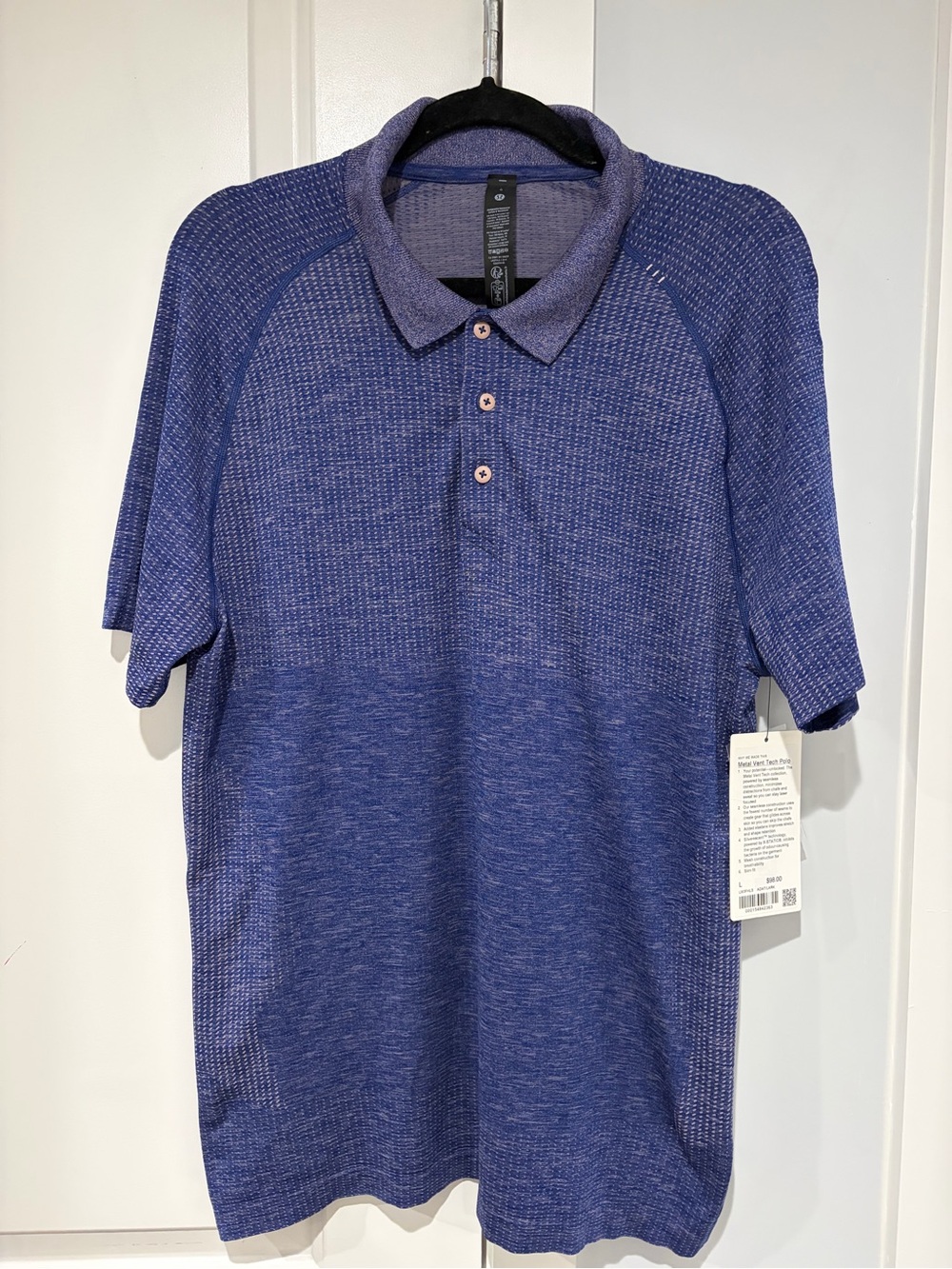 NWT Lululemon Men's Metal Vent Tech Logo Sport Polo Short Sleeve - Size L Blue